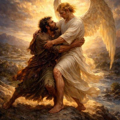“And Jacob was left alone; and there wrestled a man with him until the breaking of the day. And when he saw that he prevailed not against him, he touched the hollow of his thigh; and the hollow of Jacob's thigh was out of joint, as he wrestled with him. And he said, Let me go, for the day breaketh. And he said, I will not let thee go, except thou bless me.” (Genesis 32:24-26, KJVA)
