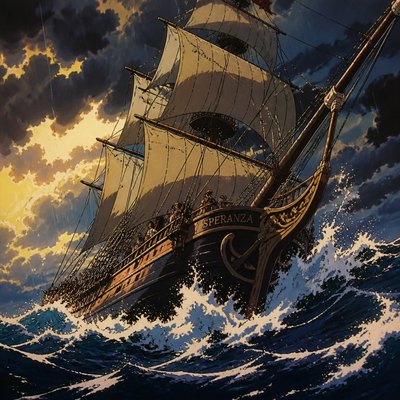 sailing ship on a stormy sea