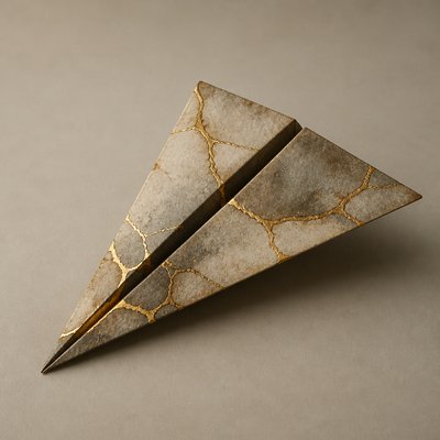 a paper plane, clean minimal composition on a plain background, no text