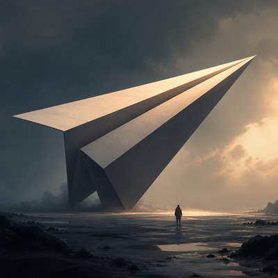 a paper plane, clean minimal composition on a plain background, no text
