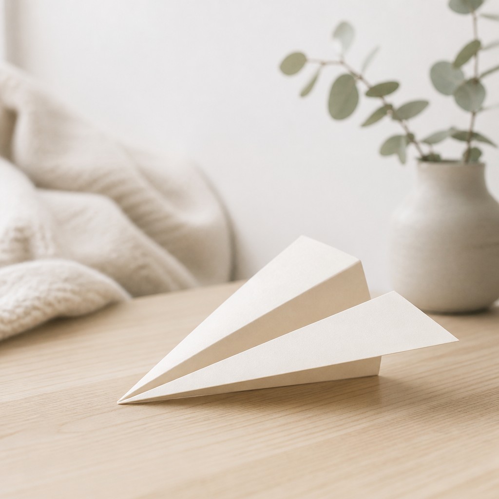 a paper plane, clean minimal composition on a plain background, no text