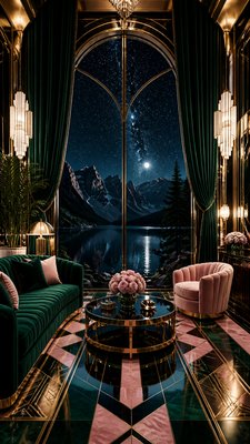 a tranquil mountain lake beneath a starry night sky, no people, no text