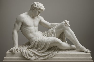a statue of a man sitting on top of a table