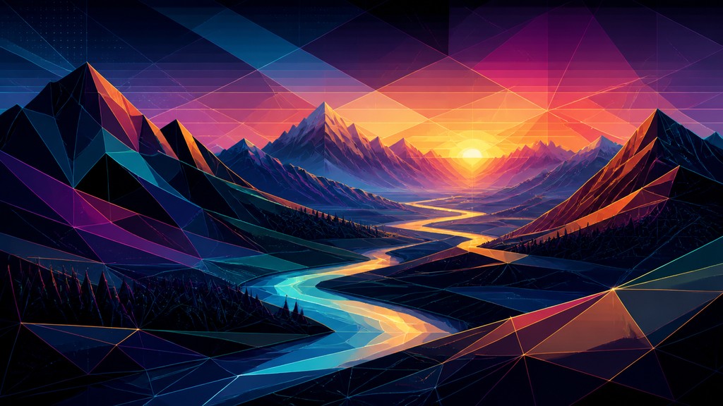 a vast valley with a river winding toward distant mountains at sunrise, no people, no text