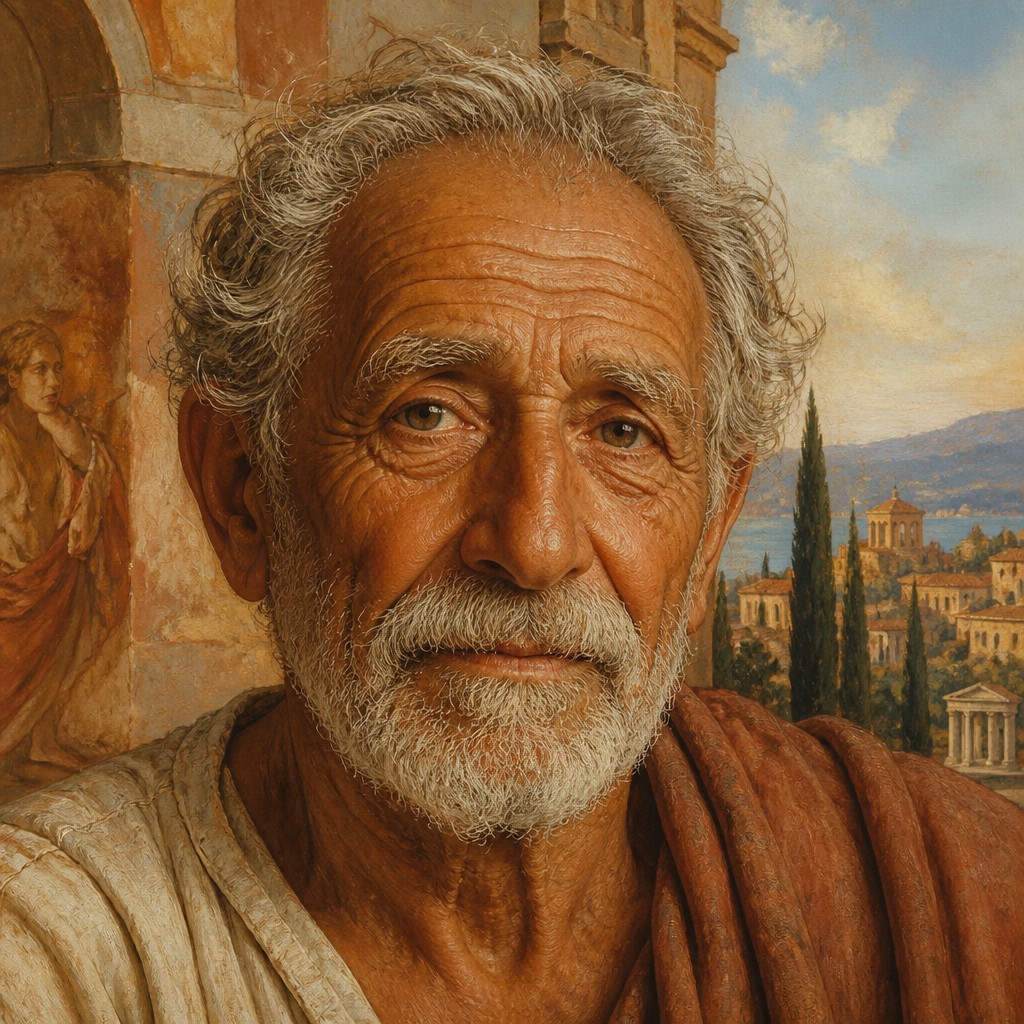 close-up portrait of an elderly person with expressive weathered features — Italian Art Style