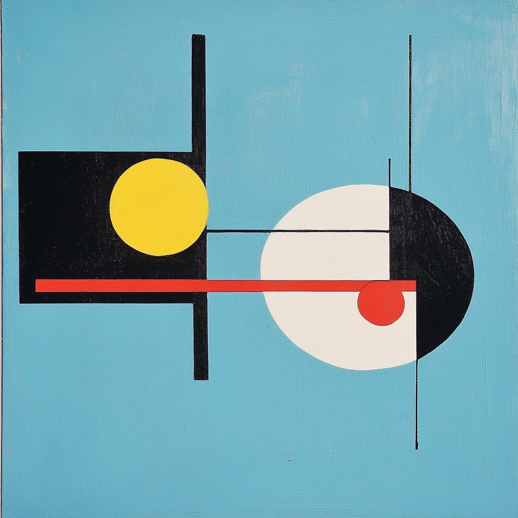 Minimalist painting with floating geometric shapes in the art style of Suprematism --v 6.1