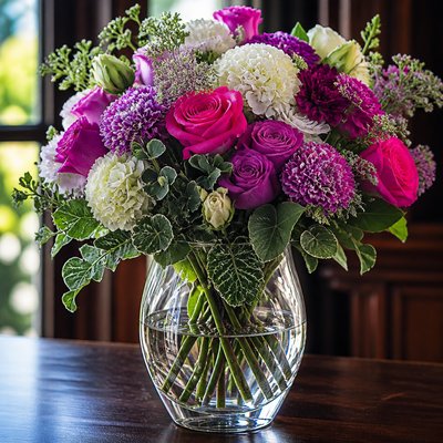 bouquet of flowers in a glass vase