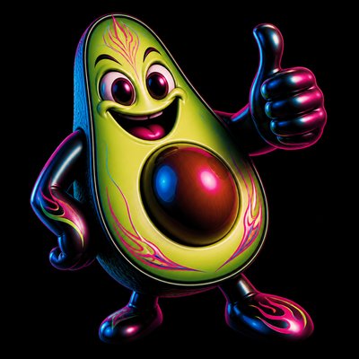 a happy avocado character giving a thumbs up, bold readable design on a plain background, no text
