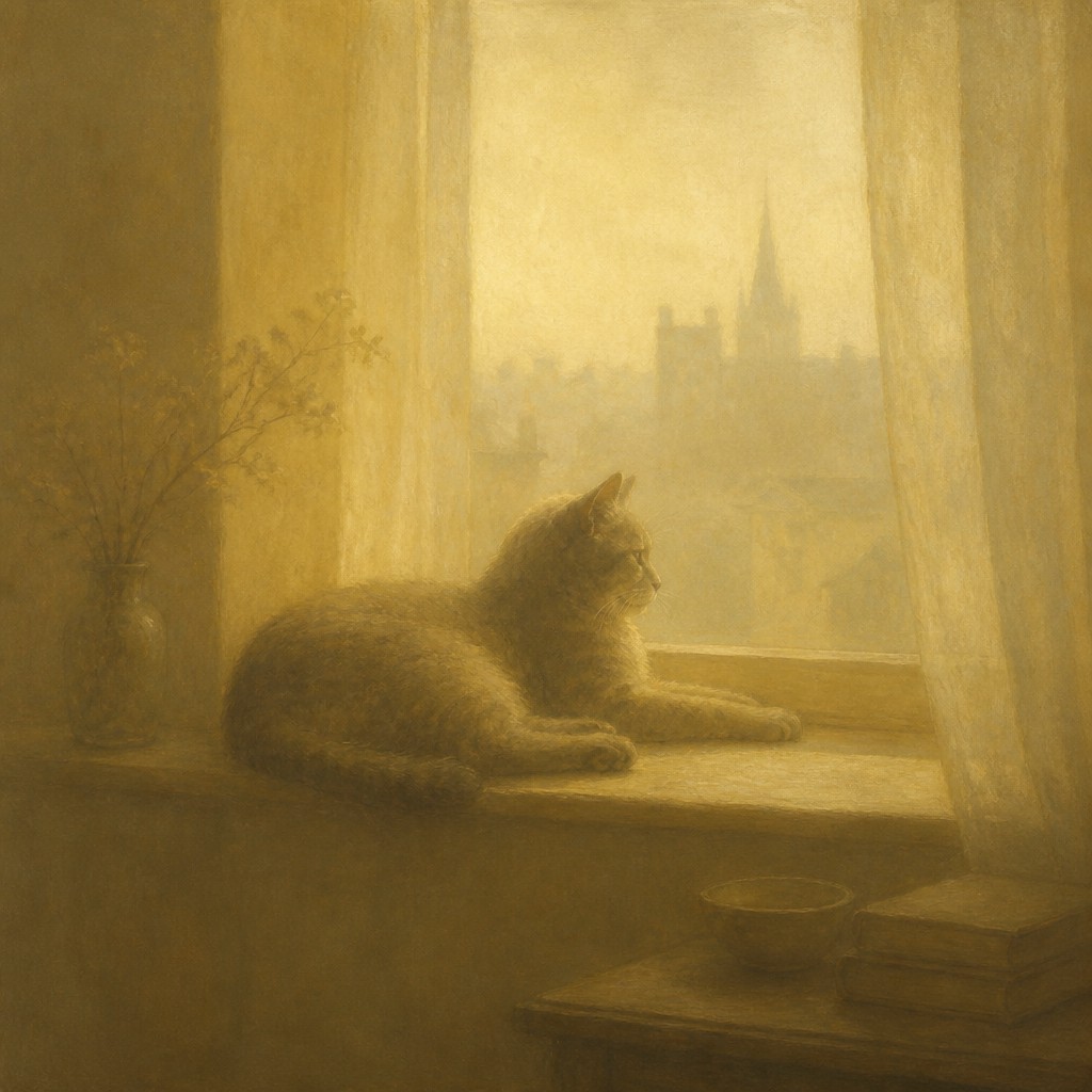 a cat lounging in a sunlit window — Tonal Unity Art Style