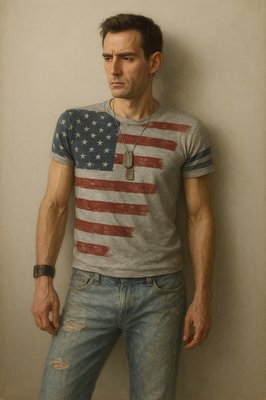 a painting of a man wearing a american flag shirt