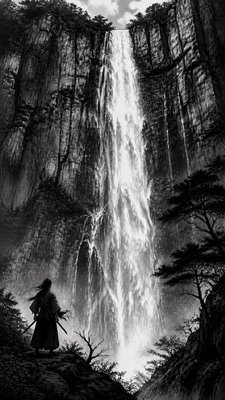 towering waterfall cascading down a cliff