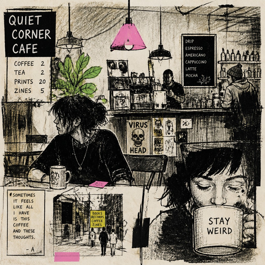 cozy cafe interior with warm lighting