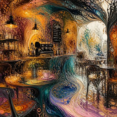 cozy cafe interior with warm lighting