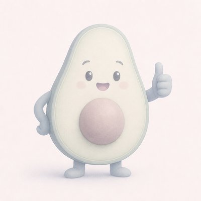 a happy avocado character giving a thumbs up, bold readable design on a plain background, no text