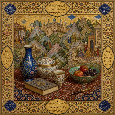still life with everyday objects — Tabriz Art Style