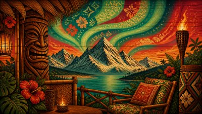 a flowing aurora over snowy peaks, wide sweeping composition, no people, no text
