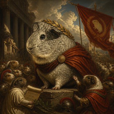 a painting of a rodent in a roman costume