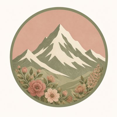 an emblem of a mountain peak inside a circle, simple bold shapes on a plain background, no text or lettering