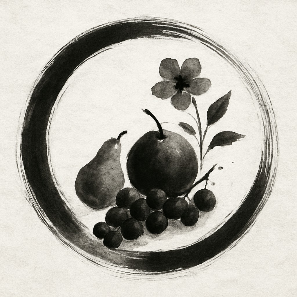 still life arrangement of fruits and flowers
