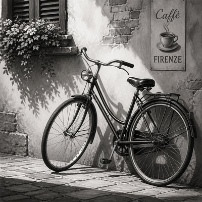 bicyle resting against a wall — Tone Art Style