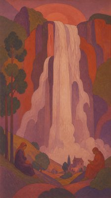 towering waterfall cascading down a cliff