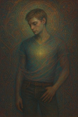 a painting of a man standing in front of a green background