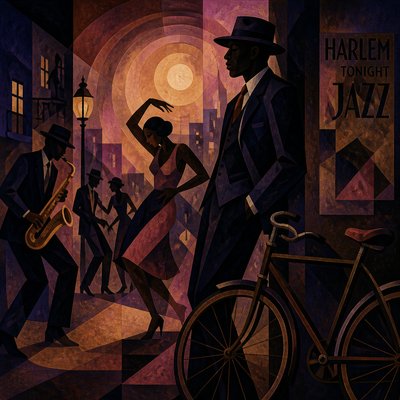 bicyle resting against a wall — Harlem Renaissance Art Style