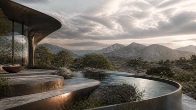 sweeping panoramic landscape with a dramatic sky