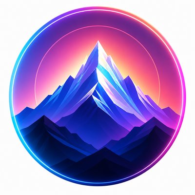 an emblem of a mountain peak inside a circle, simple bold shapes on a plain background, no text or lettering