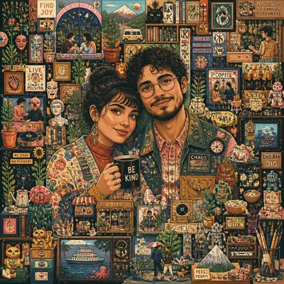 portrait of two people together — Maximal Variety Art Style