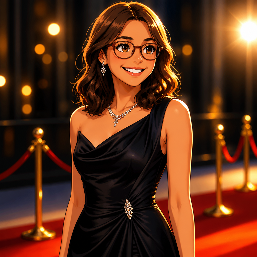 a cartoon of a woman in a black dress