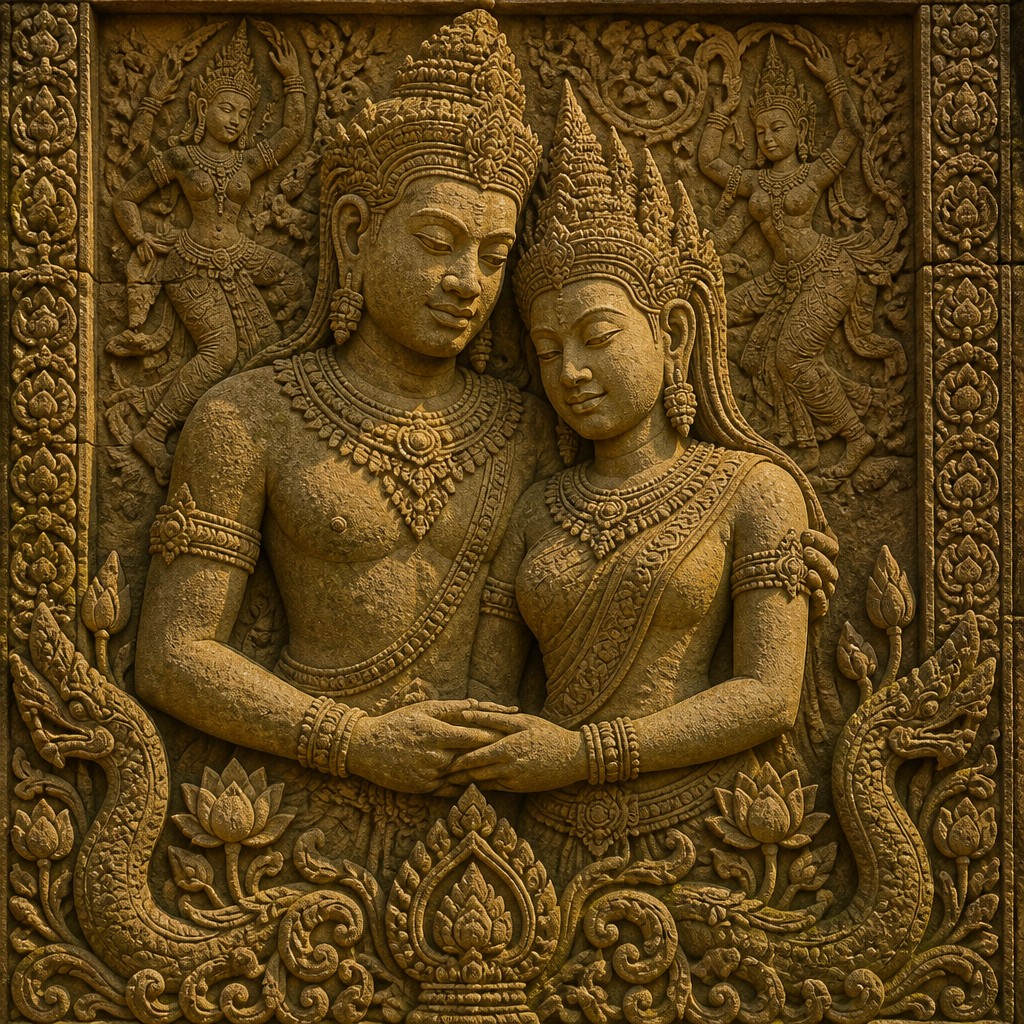 portrait of two people together — Cambodian Art Style