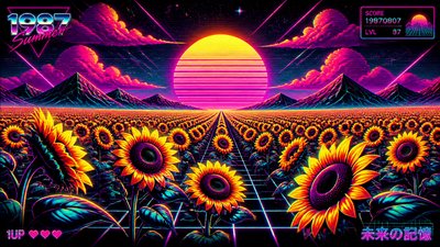 an endless field of sunflowers under summer clouds, no people