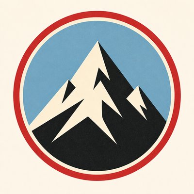 an emblem of a mountain peak inside a circle, simple bold shapes on a plain background, no text or lettering