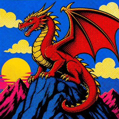 a majestic dragon perched on a rocky crag, wings half spread