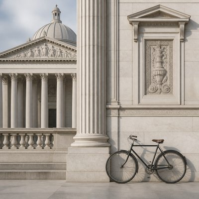 bicyle resting against a wall — Neoclassical Architecture