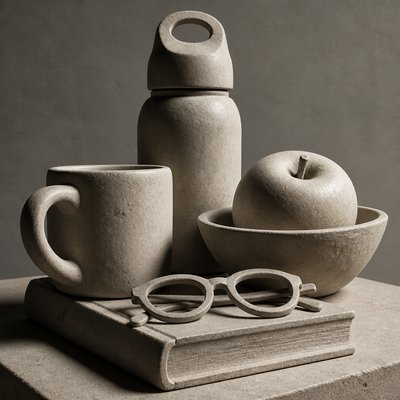 still life with everyday objects — Sculptural Form Art Style