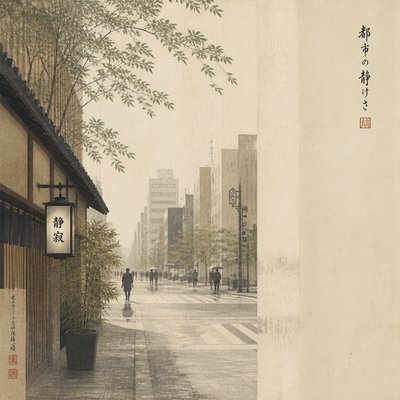 urban street with city activity — Japanese Architecture Art