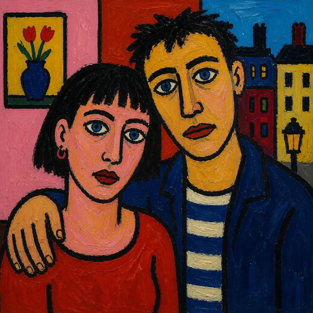 portrait of two people together — Stuckism Art Style