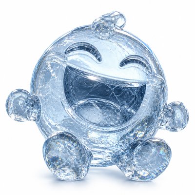 an exaggerated laughing face of an original round mascot character, bold and readable at small size, plain background, no text