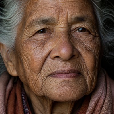 close-up portrait of an elderly person with expressive weathered features