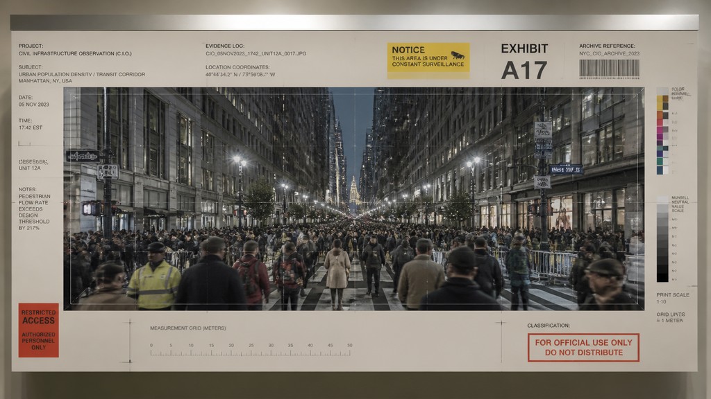 bustling city street panorama at dusk
