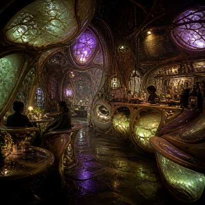 cozy cafe interior with warm lighting