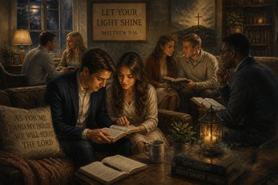 young nicely dressed Christian couple doing a bible study with other couples