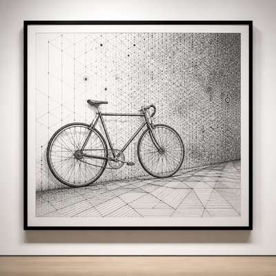bicyle resting against a wall