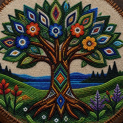a tree in nature — Beadwork Art Style