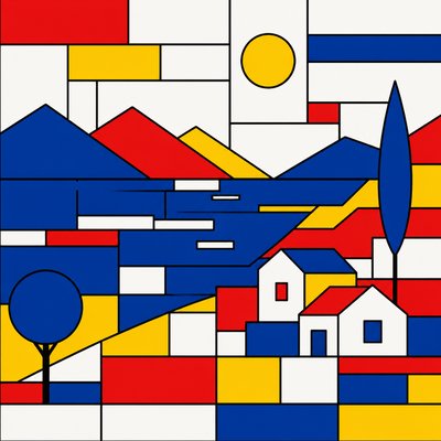 wide landscape with natural scenery — Primary Colors Art Style