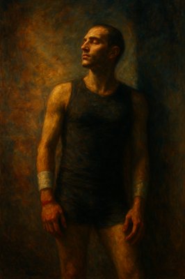 a painting of a man in a tank top