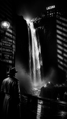 towering waterfall cascading down a cliff
