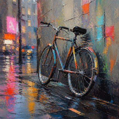bicyle resting against a wall — Urban Impressionism Art Style